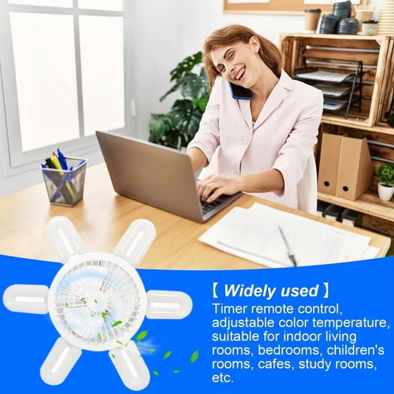 Socket Fan Light Small Ceiling Fans Adjustable Speeds Folding Leaf Lamp ...