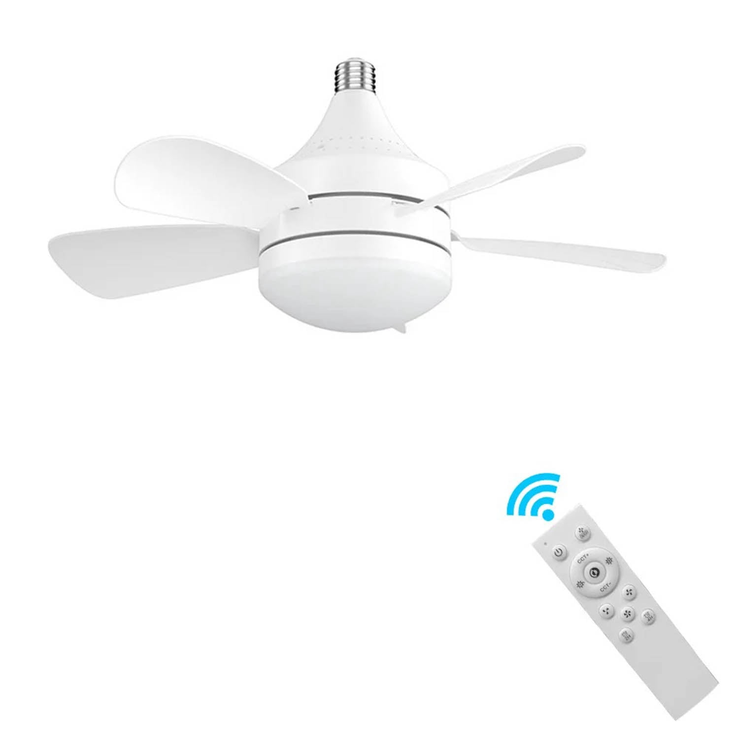 Socket Fan Light, Socket Ceiling Fans with Dimmable Led Light Bulb, 3 Colors 3000K-6500K, Screw in Small Ceiling Fan For Bedroom Living Room Kitchen Garage lndoor