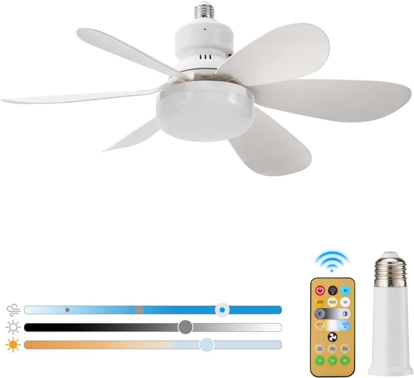 Socket Fan Light With Remote - Ceiling Fans With Lights 40W Dimmable ...
