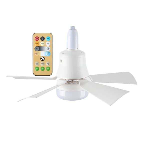 Socket Fan Light with Remote, 20" Modern Small Ceiling Fans with Lights, 3 Speeds Low Profile Ceiling Fan for Bedroom Living Room Kitchen