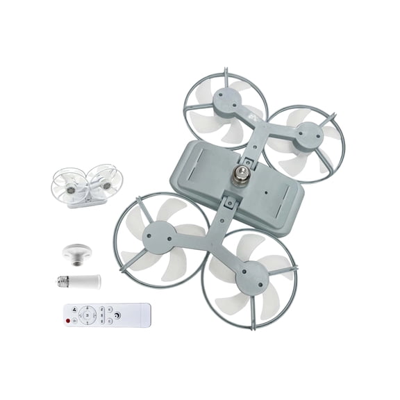 Socket Fan Light with Remote, Grey E27 Ceiling Fan with Light, Dimmable Low Ceiling Fan for Bedroom Living Room Office, 1 Pack with Extension Rod