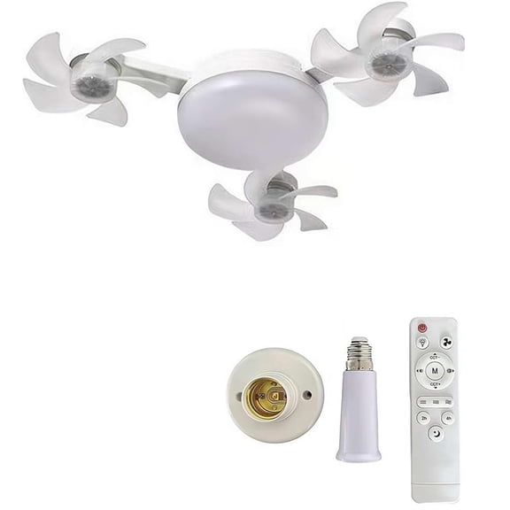 Socket Fan Light with Remote, Screw in Ceiling Fan, Light Bulb Fan with Dimmable LED, 3-Speed, Easy Install, for Bedroom, Kitchen, Working Space