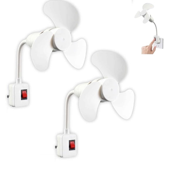 Socket Fan with Plug Adapter & Light Bulb Base, Mini Quiet Electric Gooseneck Fan, Adjustable Angle for Kitchen, Bathroom & Office Cooling(RL White 2 PCS)