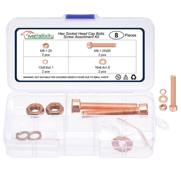 Socket Head Cap Screws Kit (M8x50mm) 8Pcs, Red Copper Allen Socket Drive Hex Screw for 3D Printer Use, Red
