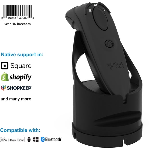 Socket Mobile DuraScan D730, Laser Barcode Scanner, Black & Charging Dock - Wireless Connectivity - 15 ft Scan Distance - 1D - Laser - Black