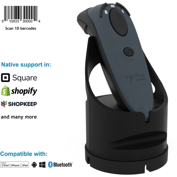 Socket Mobile DuraScan D730, Laser Barcode Scanner, Gray & Charging Dock - Wireless Connectivity - 15 ft Scan Distance - 1D - Laser - Bluetooth - Gray