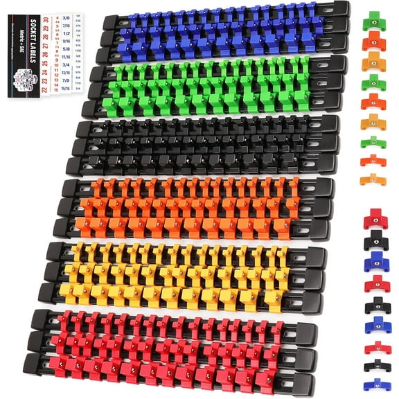 Socket Organizer, 1/4-Inch x 192 Clips, 3/8-Inch x 180 Clips, 1/2-Inch x 144 Clip, Socket Holder Clip Rail, Drive Sockets Trays for Tool Box Drawer