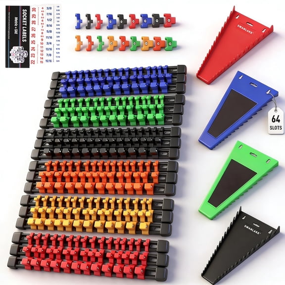Socket Organizer, 1/4-Inch x 192 Clips, 3/8-Inch x 180 Clips, 1/2-Inch x 144 Clip, Socket Holder Clip Rail, Drive Sockets Trays for Tool Box Drawer