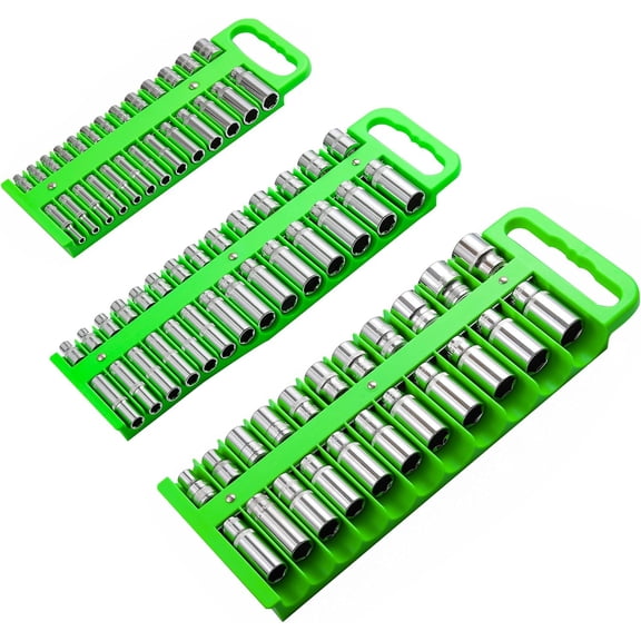 Socket Organizer Set, 3 count Portable Socket Rail Set: 1/4-Inch x 22 Pallets, 3/8-Inch x 28 Pallets, 1/2-Inch x 26 Pallets, Hold 76 Sockets - Fit Shallow&Deep Sockets