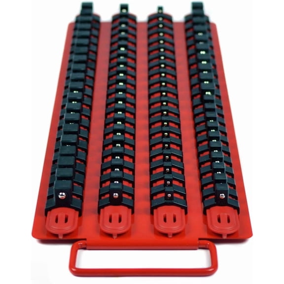 Socket Organizer Tray - Portable Red Rail with Black Clips - Stores 80 Sockets Securely - Professional-Grade Socket Holder - Part 1047