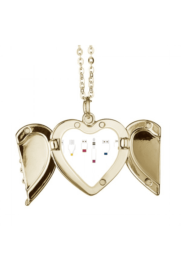 Socket Plug Charging Cable Pattern Folded Wings Peach Heart Pendant Necklace