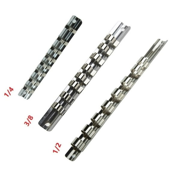 Socket Rack Holder 1/4 3/8 1/2 Inch with 8 Clips On Rail Tool organizer Storage 3-8