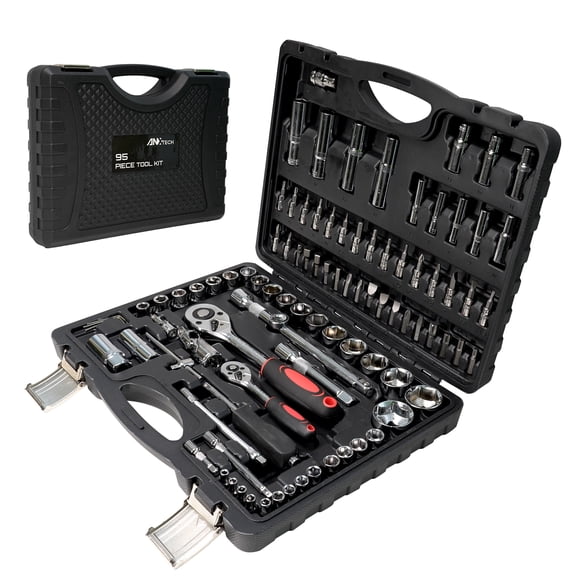 Socket Ratchet Wrench Set, 95PCS 1/2" & 1/4" Socket Set, Mechanics Tool Set Metric, Deep & Shallow Socket Set with Universal Joint, Automotive Tool Kit with Case for Car, Motorcycle, Home Repair