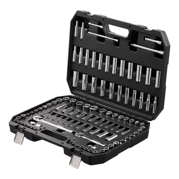 Socket Set 1/4" & 3/8" Drive, 106 Pcs SAE Metric Socket Set, 6-Point, Deep/Standard Sockets, 5/32-1in, 5-19mm, with Storage Case