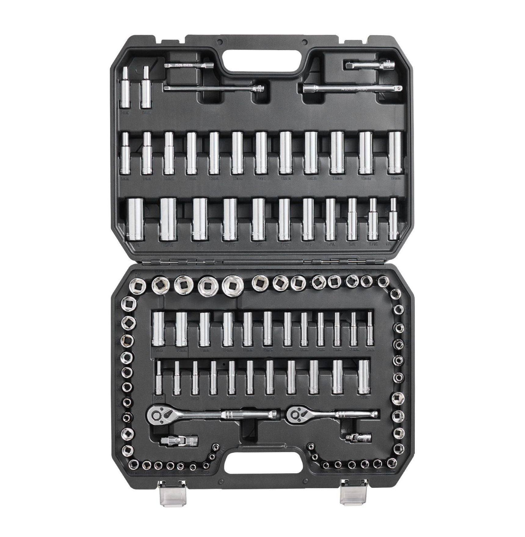 Socket Set 1/4" & 3/8" Drive, 106 Pcs Mechanic Tool Set SAE/Metric, 6-Point Sockets, Deep & Standard, 5/32-1in, 5-19mm with Storage Case