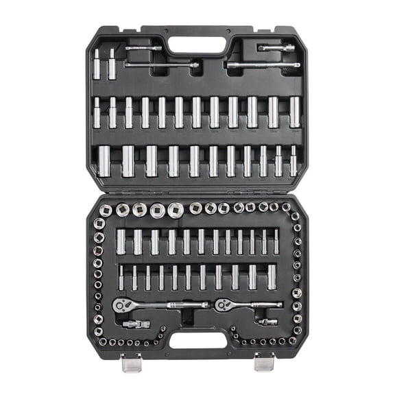 Socket Set, 1/4" and 3/8" Drive Socket and Ratchet Set, 6-Point Socket Opening, 106 Pcs Tool Set SAE and Metric, Deep and Standard Sockets, 5/32-1 in, 5-19 mm