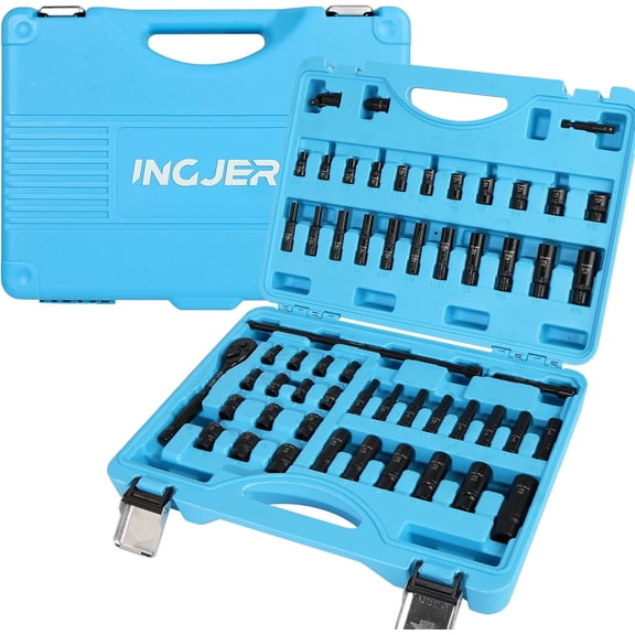 Socket Set 1/4, 56 Piece Impact Socket Set Metric and Standard Full, 6 Point, Cr-V, 1/4-Inch Drive Ratchet Handle, Drive Extension Bar, Impact Universal Joint,impact adapter