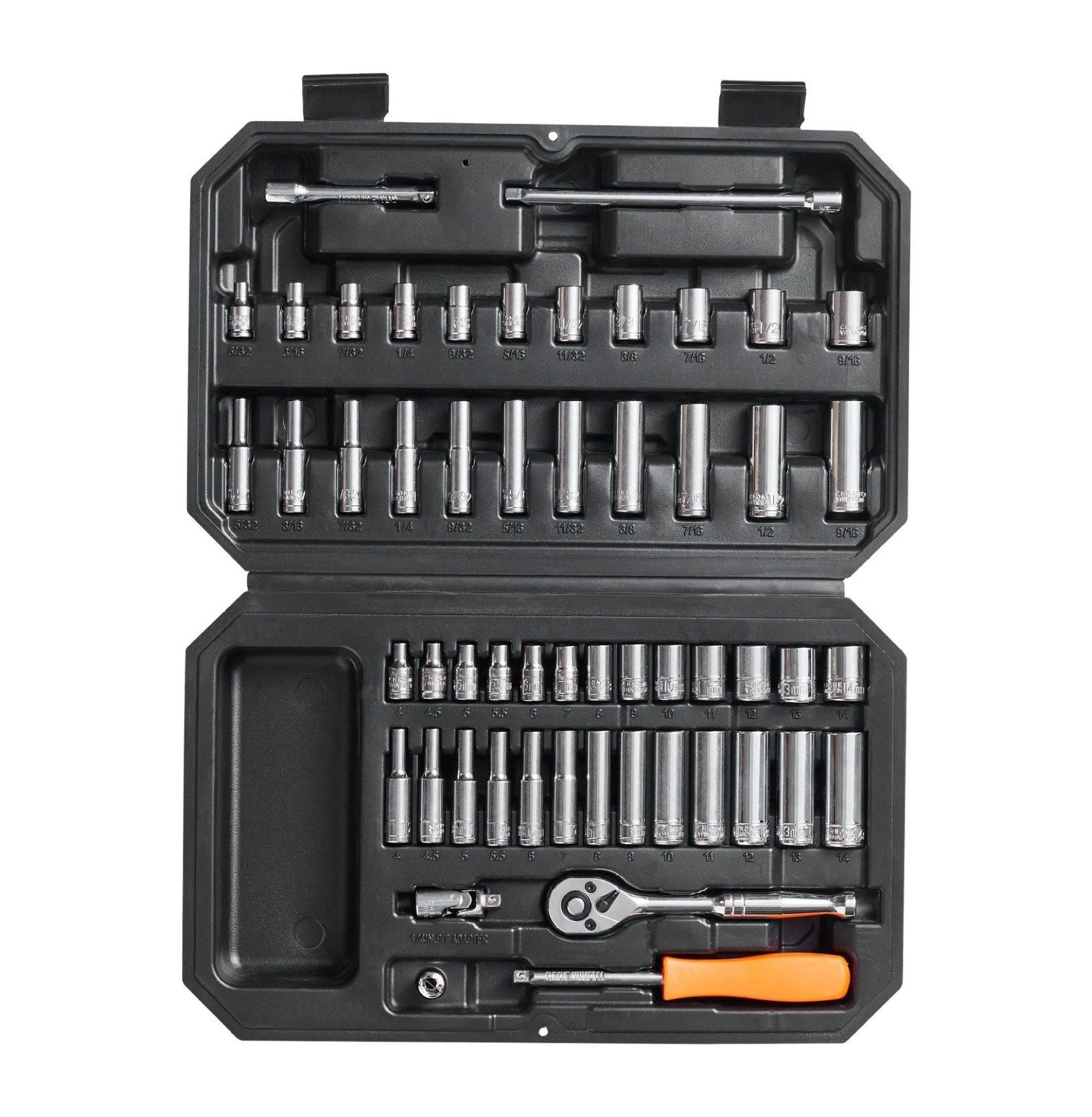 Socket Set 1/4 Inch Drive - 54 Piece Mechanic Tool Set SAE & Metric, 6 ...