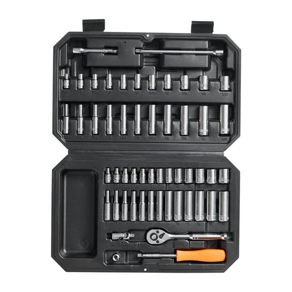 Socket Set 1/4 Inch Drive - 54 Piece Mechanic Tool Set - SAE & Metric - 6-Point, Deep & Standard Sockets - with Storage Case