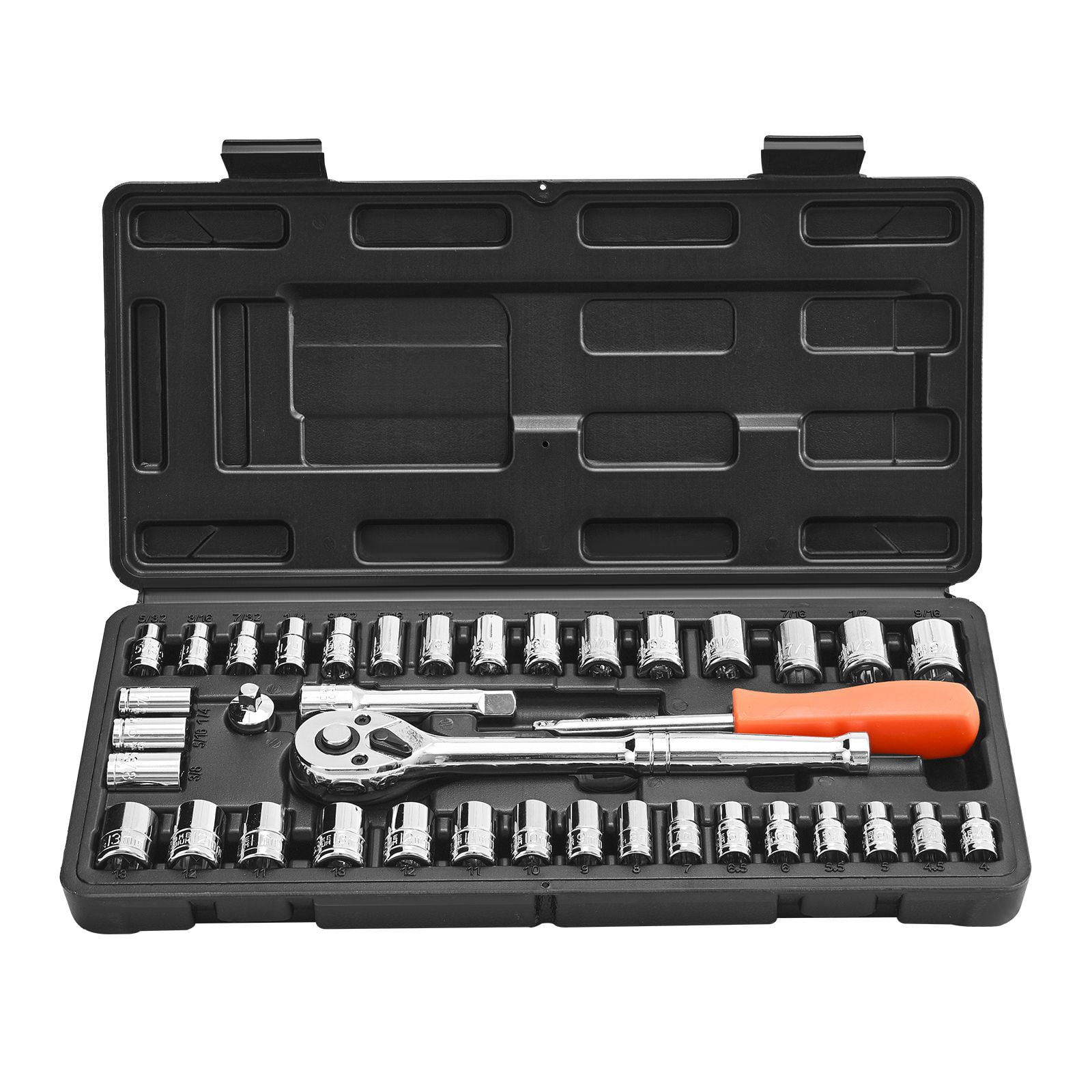 Socket Set 1/4 Inch Drive 6-Point CR-V Alloy Steel 601 IN-LB High Torque with Storage Case Metric for Automotive Bike Plumbing DIY