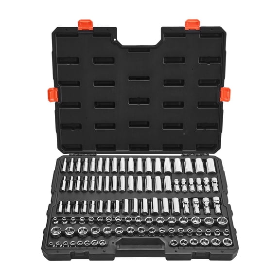 Socket Set 104 Piece 3/8 Inch Drive Metric 6-24 mm Deep Standard Chrome CR-V Steel technician Tool Kit Auto Repair Storage
