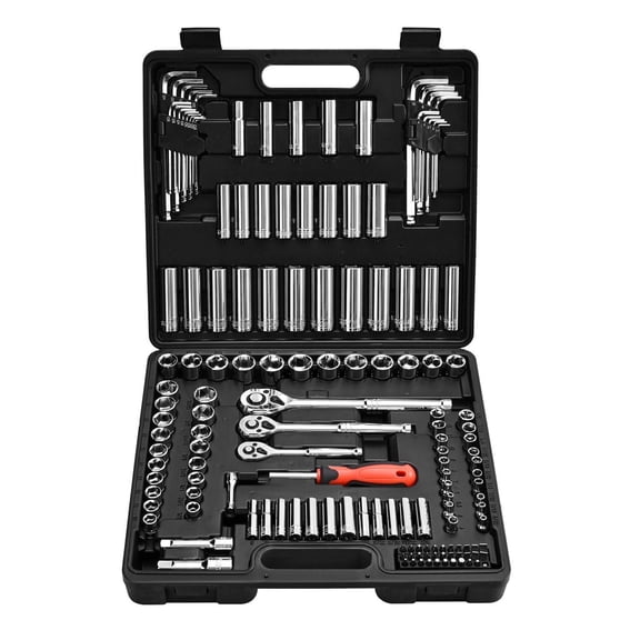 Socket Set 149 Piece Mechanic Tool Set - 3/8 1/4 1/2 Drive SAE Metric with Ratchet & Bits - Alloy Steel Auto Repair Tool Kit with Storage Case