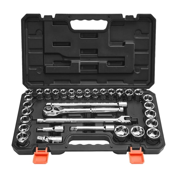 Socket Set 33 Piece 1/2 Inch Drive - SAE & Metric Mechanic Tool Set with Ratchet, Extensions & Case