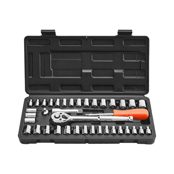 Socket Set 39 Piece - 3/8 & 1/4 Inch Drive Mechanic Tool Set, SAE/Metric, Ratchet Wrench Kit with Storage Case, CR-V Steel for Auto Repair