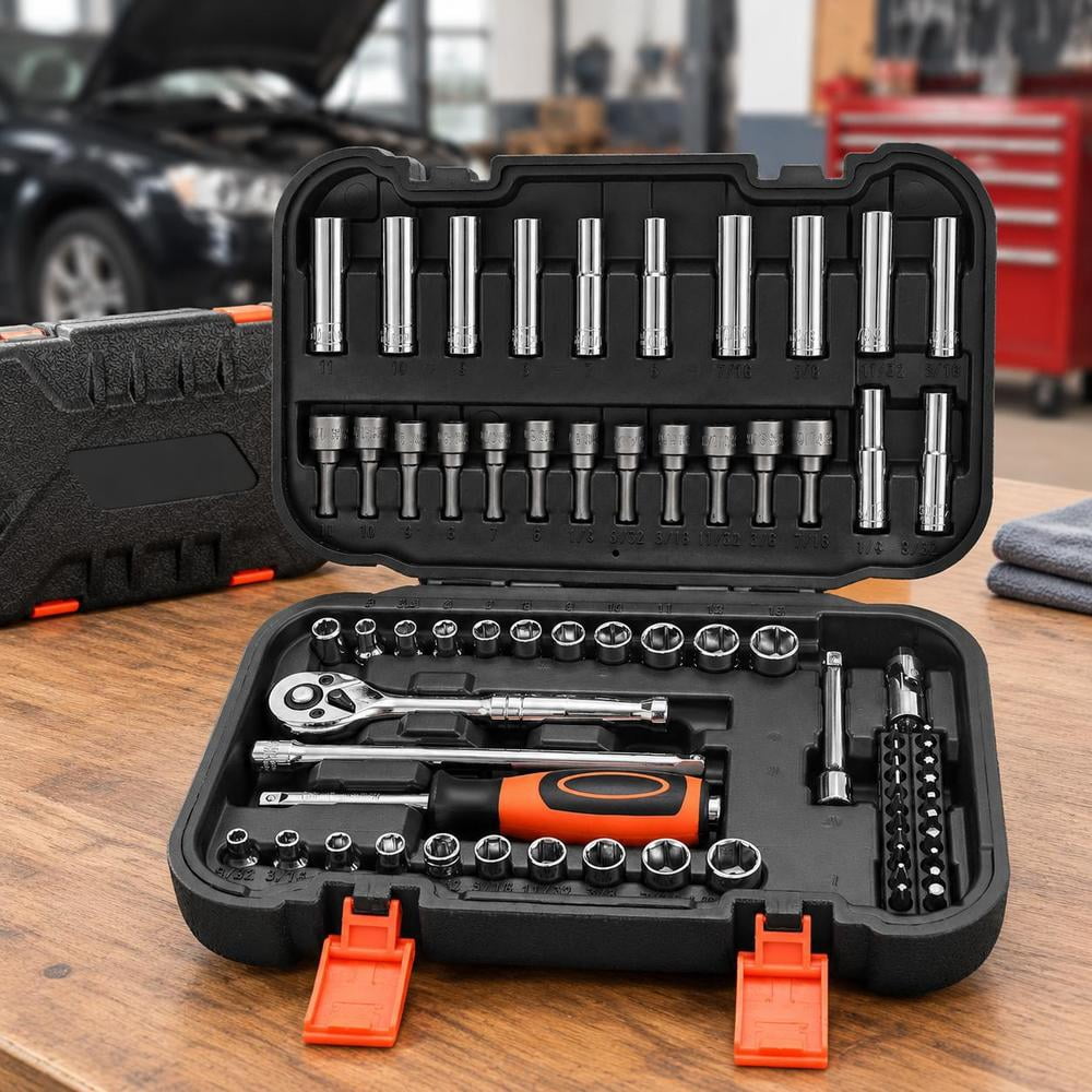 Precision Socket Sets Socket Set, 70 Piece 1/4 Inch Drive, SAE and Metric, Cr-V Alloy Steel ...