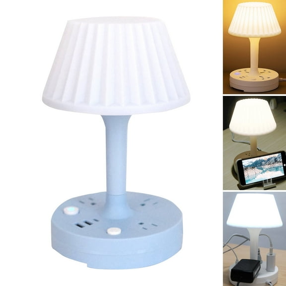 Socket Table Lamp Power Strip, AC Outlets + USB Charging Ports, All-in-one Design Multiple Functions Dimmable Small Reading Desk Lamp , Eye Care LED Nightstand Light for Home Office Dorm Bedside