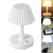 Socket Table Lamp Power Strip， AC Outlets + USB Charging Ports, All-in-one Design Multiple Functions Dimmable Small Reading Desk Lamp , Eye Care LED Nightstand Light for Home Office Dorm Bedside
