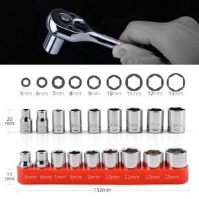 Socket Wrench Head Set 1/4 Inch Drive Carbon Steel Metric Hex Bit Socket Adapter 9 Pieces Tools 5-13mm Repair Kit