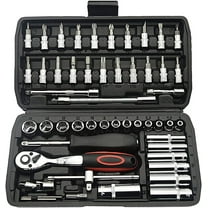 Socket Wrench Set, 53PCS 1/4 Inch Ratcheting Wrench Set And Extension Bar Gimbal Slide Bar Extension Sockets, Set For Automotive Repair And Home Use.