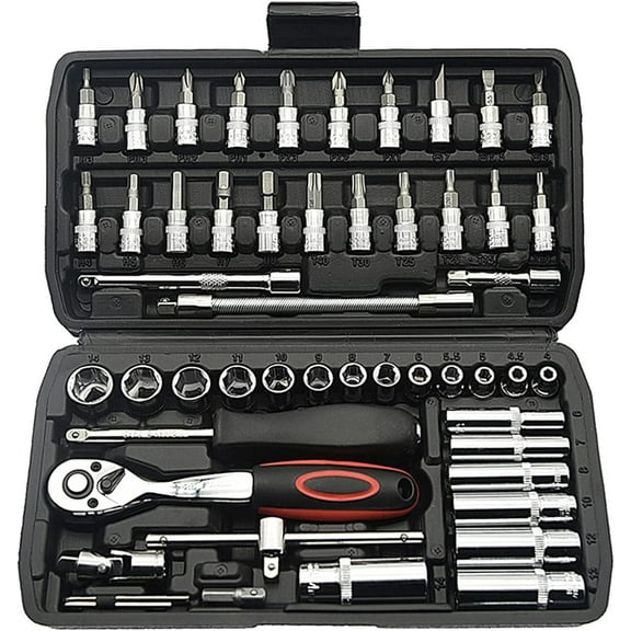 Socket Wrench Set, 53PCS 1/4 Inch Ratcheting Wrench Set And Extension Bar Gimbal Slide Bar Extension Sockets, Set For Automotive Repair And Home Use.