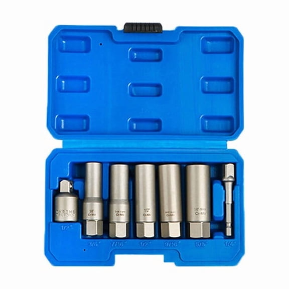 Socket Wrench Set 7PC Locking Wheel Nut Bolt Stud Extractor Featuring Deep Socket Design and 3/8in Drive Adapter for Secure Bolt Removal (7PCS)