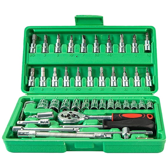 Socket Wrench Tool Set with Ratchet Handle, Auto Repair Hand Tool Kit with Storage Case, Colour as Pictured