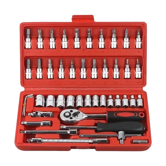 Socket Wrench Tool Set with Ratchet Handle, Auto Repair Hand Tool Kit with Storage Case, Colour as Pictured