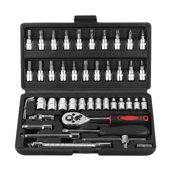 Socket Wrench Tool Set with Ratchet Handle, Auto Repair Hand Tool Kit with Storage Case, Colour as Pictured