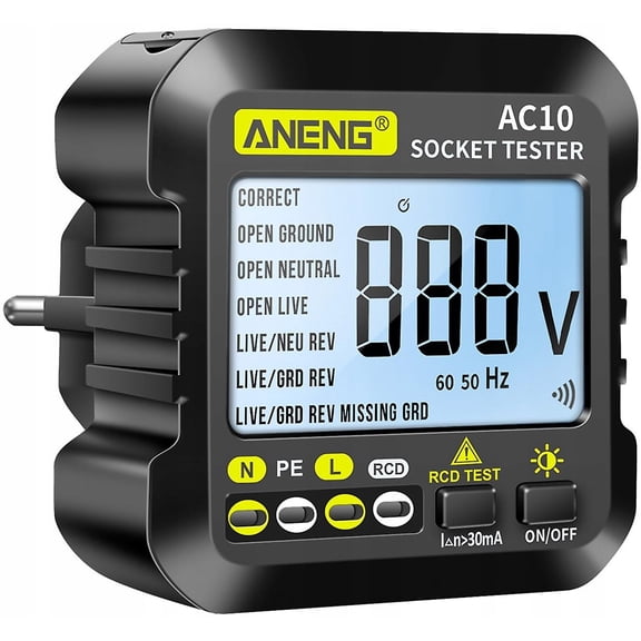 Socket phase detector digital voltage display ground leakage test circuit breaker trip test electrical appliances