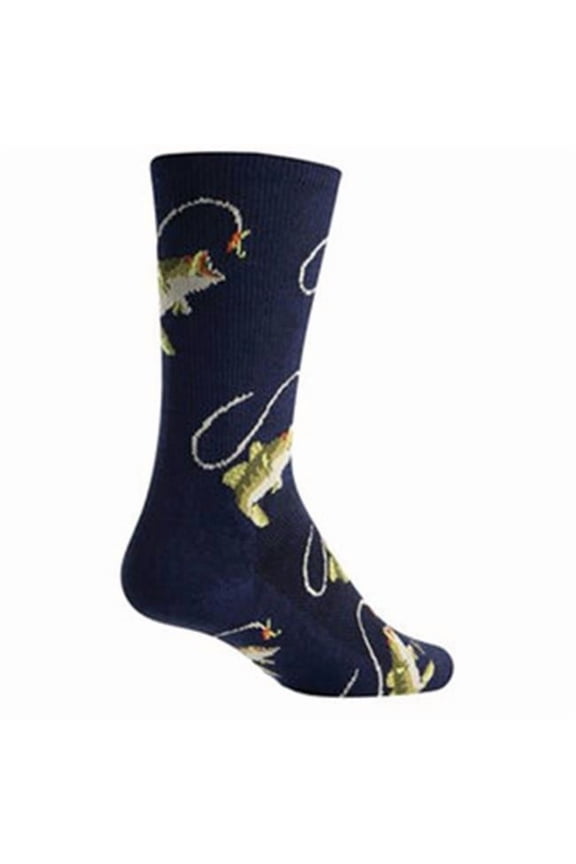 273093 6 in. Fish on Wool Crew Socks, Navy - Large & Extra Large