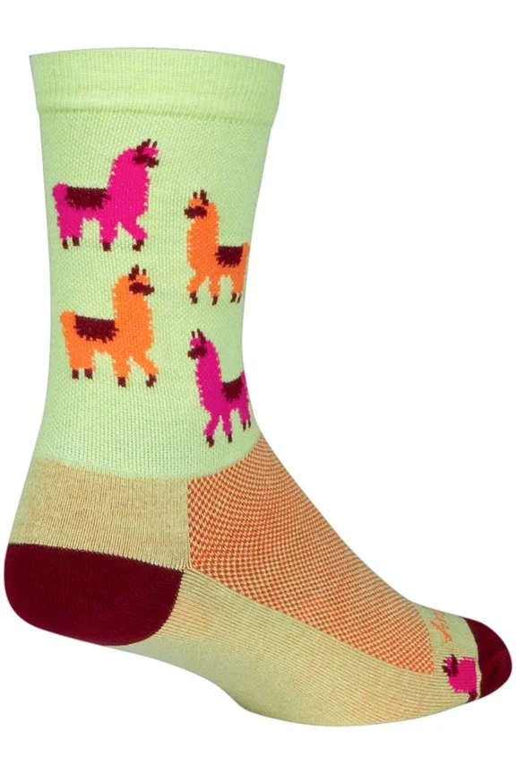 Sockguy Mo' Llamas Crew Socks - 6", Green/Pink/Orange, Small/Medium