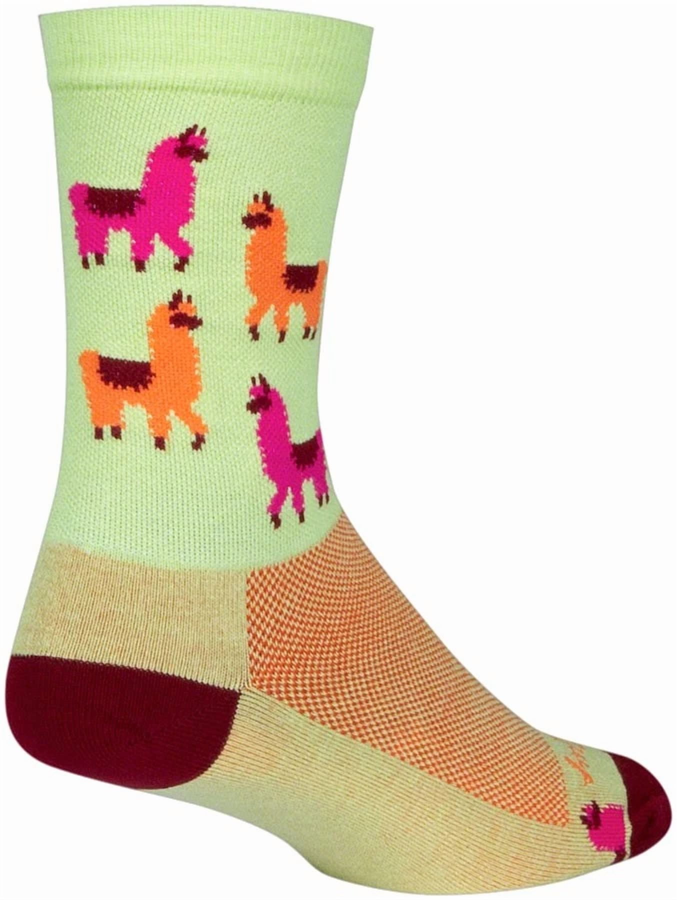 FORGE Sockguy Mo' Llamas Crew Socks - 6", Green/Pink/Orange, Small/Medium