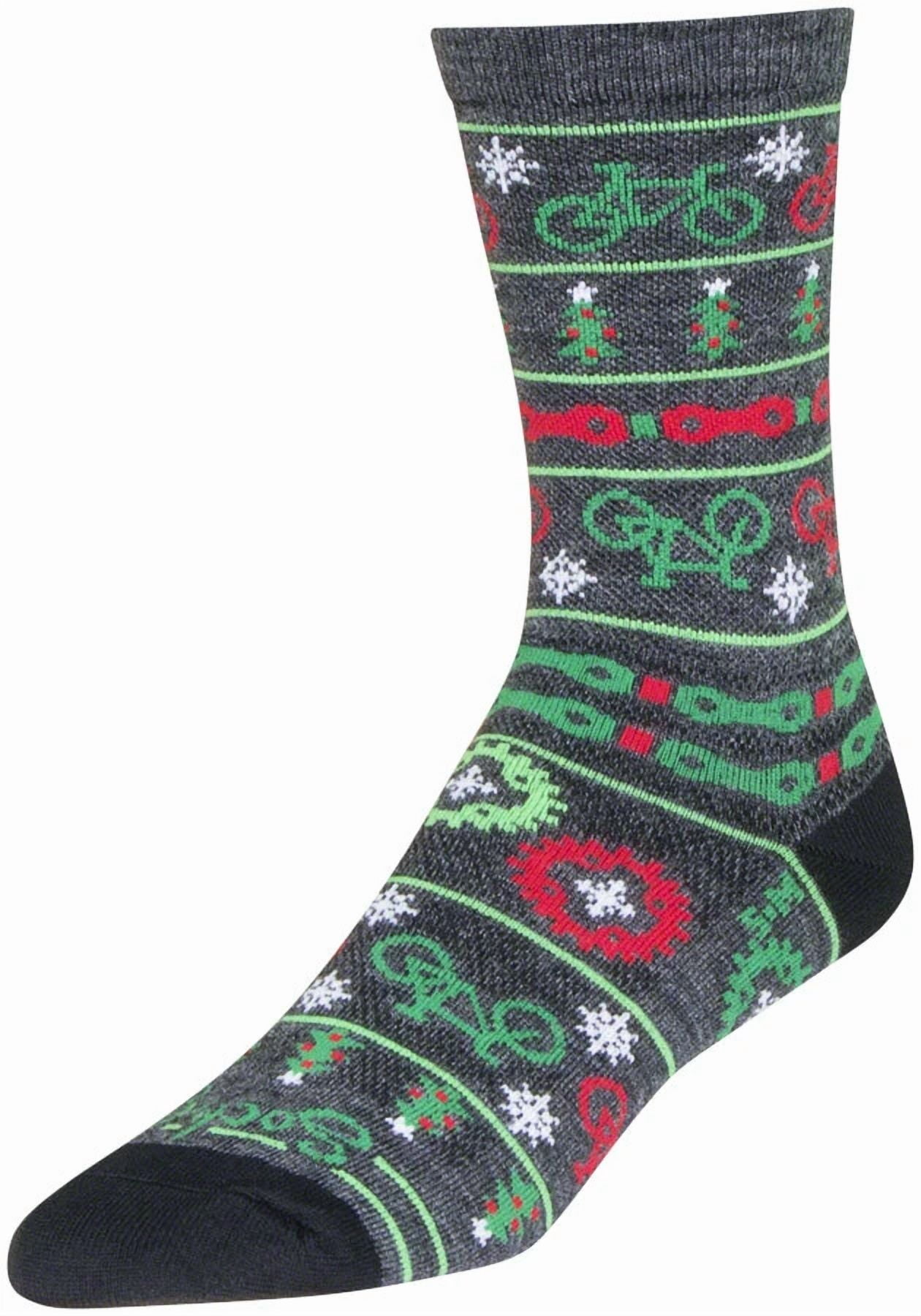 FORGE Sockguy Wool Ride Merry Crew Socks - 6 Inch, Gray/Red/Green, Large/X-Large