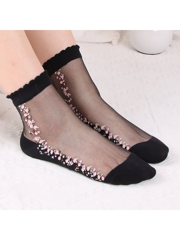 Socks 1 Pairs Unisex Warm Soft Embroidered Mesh Sport Socks Medium Stockings Casual Socks