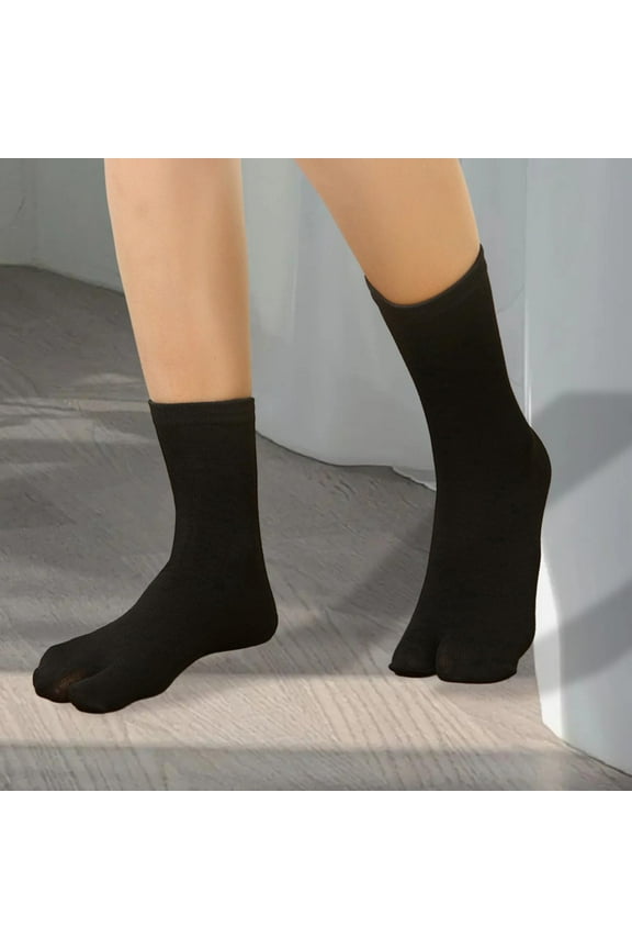 Socks 2 Toe Flip Flop Socks Breathable Middle Tube Socks Trendy Two Finger Socks Tabi Socks for Commuting Fishing black