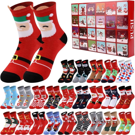 Socks Advent Calendar for Adults Women, 24-Day Christmas Countdown Holiday Surprise Socks Gift Set