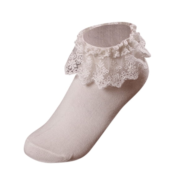 Socks Breathable SoftComfortable 1 Pair Women Ankle Lace Ruffle Frilly Cute Cotton Ladies Girl Lace Beige