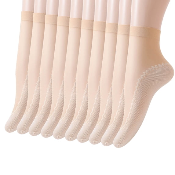 Socks Breathable SoftComfortable 10 Pairs Women's Solid Patterned Cotton Bottom Non Slip Mid Tube Beige