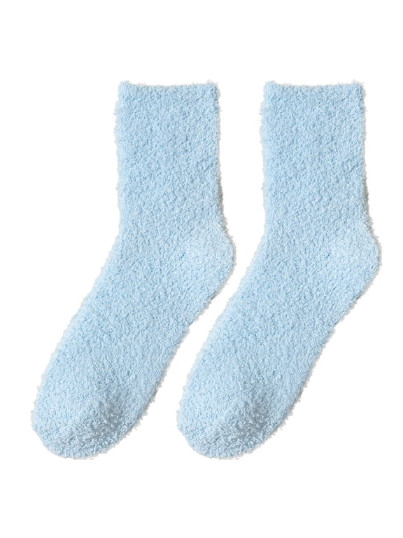 Socks Breathable SoftComfortable Fuzzy for Women Fluffy Winter Cozy Slipper Cute Plush Warm Home Sleep for Christmas Valentine's Day Gifts 2 Pairs Blue