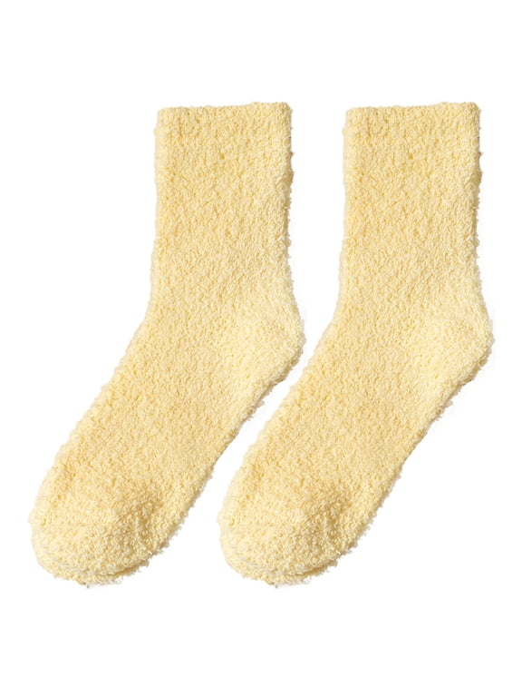 Socks Breathable SoftComfortable Fuzzy for Women Fluffy Winter Cozy Slipper Cute Plush Warm Home Sleep for Christmas Valentine's Day Gifts 2 Pairs Yellow